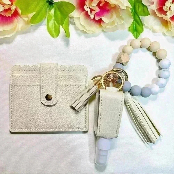Bracelet Wristlet Card Wallet with Travel size sanitizer case Bundle in Cream - Picture 2 of 5